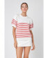 Фото #2 товара Women's Striped Short Puff Sleeve Sweater with Buttons