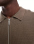 Selected Homme zip thru knitted long sleeve polo shirt in tan