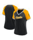 ფოტო #1 პროდუქტის Women's Black Pittsburgh Pirates Glitz and Glam League Diva Raglan V-Neck T-shirt