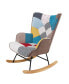 Фото #9 товара Rocking Chair, Mid Century Fabric Rocker Chair With Wood Legs And Patchwork Linen