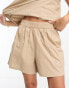 Фото #3 товара Pieces embroidered floral shorts co-ord in camel