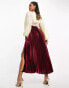 ASOS DESIGN pleated satin wrap button detail midi dress in berry and cream colourblock