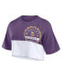 ფოტო #3 პროდუქტის Women's Purple, White Minnesota Vikings Boxy Color Split Cropped T-shirt