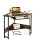 Triangle Corner Desk with Charging Station Keyboard Tray and Storage Shelf-Rustic Brown