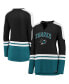 Women's Black and Teal San Jose Sharks Iconic Slapshot Long Sleeve Notch Neck T-shirt