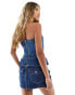 Фото #2 товара In The Style denim sweetheart bandeau peplum corset top in dark blue