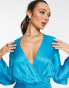 ASOS DESIGN drape long sleeve top with and peplum hem in bright teal