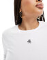 4th & Reckless Plus exclusive embroidered logo ribbed long sleeve top in white