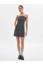 Mini Straplez Elbise Yakası Suni Deri Detaylı