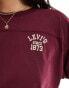 Levi's crop football logo long sleeve t-shirt in burgundy