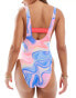 Superdry Printed scoop back swimsuit in multi marble