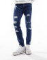 Фото #5 товара Brave Soul skinny fit multi rip jeans in mid blue