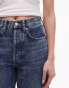 Topshop high rise straight Kort jeans in mid blue