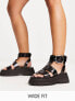 ASOS DESIGN Wide Fit Factor buckle hardware fisherman flat sandals in black