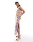 ASOS DESIGN printed bandeau maxi dress with rikrak trim in tile print