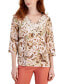 Фото #1 товара Women's Printed 3/4 Sleeve V-Neck Embellished Top, Created for Macy's