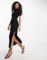 French Connection high neck ribbed short sleeve maxi dress in black