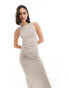 Bershka racer neck bodycon maxi dress in mink