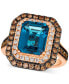 Deep Sea Blue Topaz (5 ct. t.w.), Chocolate Diamonds (3/4 ct. t.w.) & Nude Diamonds (1/4 ct. t.w.) Ring set in 14k Rose Gold