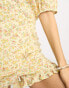 Reclaimed Vintage wrap tea playsuit with ruffles in yellow ditsy floral