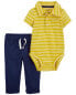 Фото #2 товара Baby 2-Piece Striped Polo Bodysuit & Pants Set 18M