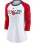 ფოტო #3 პროდუქტის Women's White, Heathered Red Washington Nationals Color Split Tri-Blend 3/4 Sleeve Raglan T-shirt