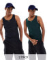 ASOS DESIGN 2 pack muscle fit vest in black and dark green