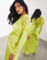 Фото #2 товара ASOS EDITION embroidered lace panelled long sleeve column maxi dress in lime