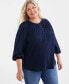 Plus Size Smocked-Trim Top, Created for Macy's Синий, 1X - фото #2