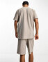 Selected Homme co-ord plisse t-shirt in beige