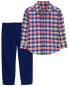 Фото #2 товара Baby 2-Piece Plaid Button-Down Shirt & Pant Set 9M