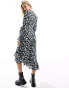 Wednesday's Girl ruffle wrap ditsy floral midi dress in black BLACK/BLUE DITSY, 2XS - фото #8