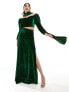 Kanya London velvet lehenga skirt with split in emerald green