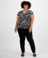 Фото #3 товара Plus Size Animal-Print Lace-Up-Neck Top, Created for Macy's