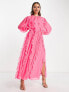 Фото #3 товара ASOS DESIGN frilly high neck maxi dress in fluro pink