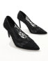 SEQWL Wide Fit pointed court shoes with stiletto heel in black lace