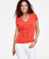 Фото #1 товара Women's Lace-Up Short-Sleeve Top, Created for Macy's