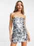 ASOS DESIGN embellished mini bandeau dress with diamante and disc sequin detail in silver