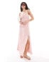 Фото #1 товара Miss Selfridge textured trim insert maxi slip dress in soft pink