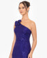 Juniors' Rosette Sequined One-Shoulder Gown