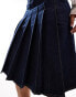 Urban Revivo pleated denim knee length skirt in indigo blue