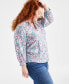 Фото #3 товара Plus Size Printed Gathered V-Neck Top, Created for Macy's