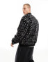 ASOS DESIGN borg bomber jacket with paisley print in black