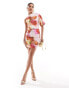 Фото #4 товара ASOS DESIGN scuba cowl neck mini dress in oversized pink floral print