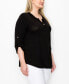 ფოტო #3 პროდუქტის Plus Size 1 Button Henley Rolled Tab 3/4 Sleeve Top