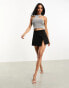 Фото #3 товара ASOS DESIGN asymmetric racer neck crop top in silver glitter