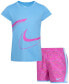ფოტო #1 პროდუქტის Little Girls Dri-FIT Swoosh Logo Short Sleeve Tee and Printed Shorts Set