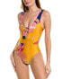 Фото #1 товара Trina Turk Yellow Floral Print One Piece Plunge Neck Swimsuit Size 6