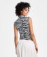 Фото #2 товара Women's Zebra-Print Mock-Neck Cropped Top, Created for Macy's