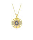 Фото #1 товара Sterling Silver 14k Gold Plated with Cubic Zirconia Evil Eye Light Rays Medallion Pendant Necklace